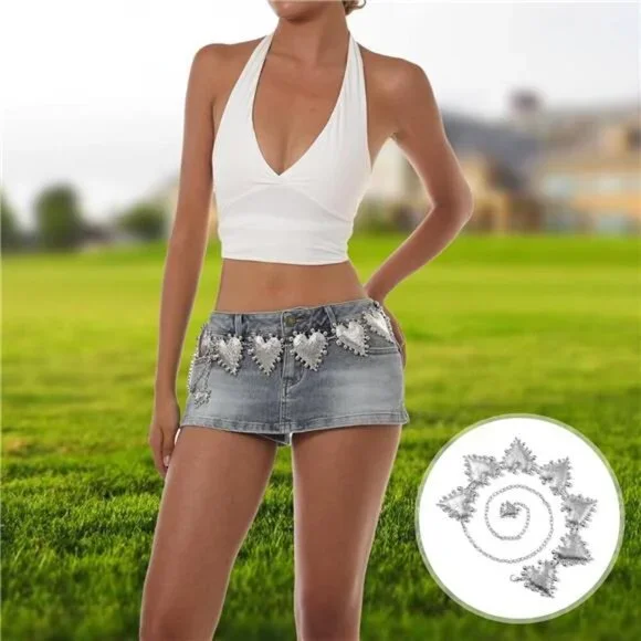 Vintage Western Belt for Women Heart Cowgirl Style Metal Waist Chain, Adjustable - Picture 3 of 8